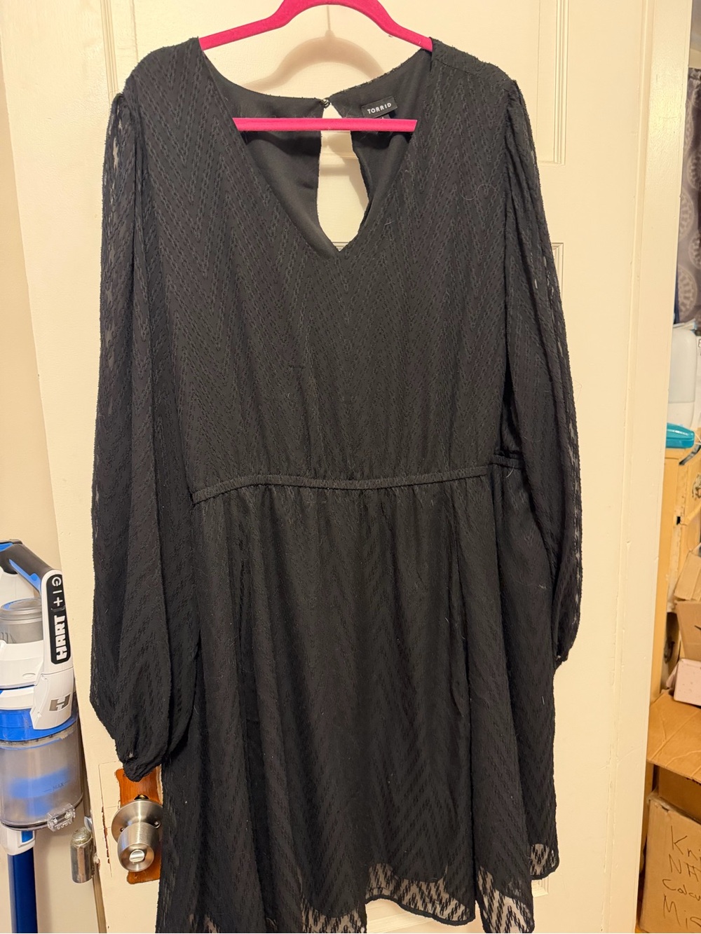 torrid Black Long Sleeve V-Neck Textured Skater Dress